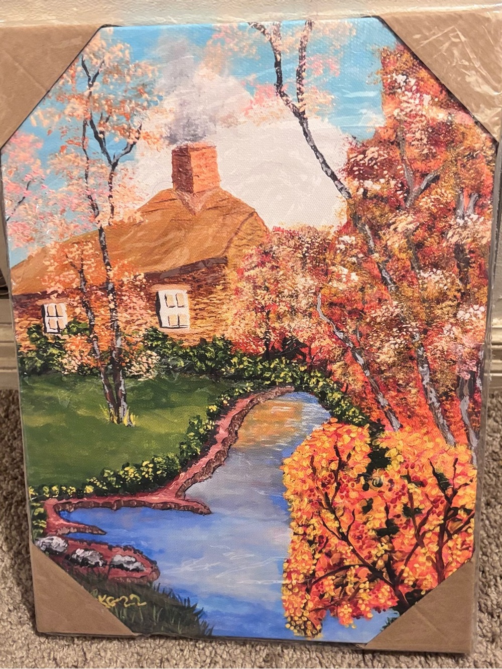 Autumn Cottage Landscape Print – Cozy Fall Countryside Wall Art, Brand New